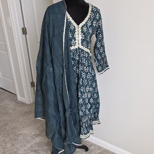 Anarkali Cotton Style Kurta ,bottom And Duppta , Indian Dress